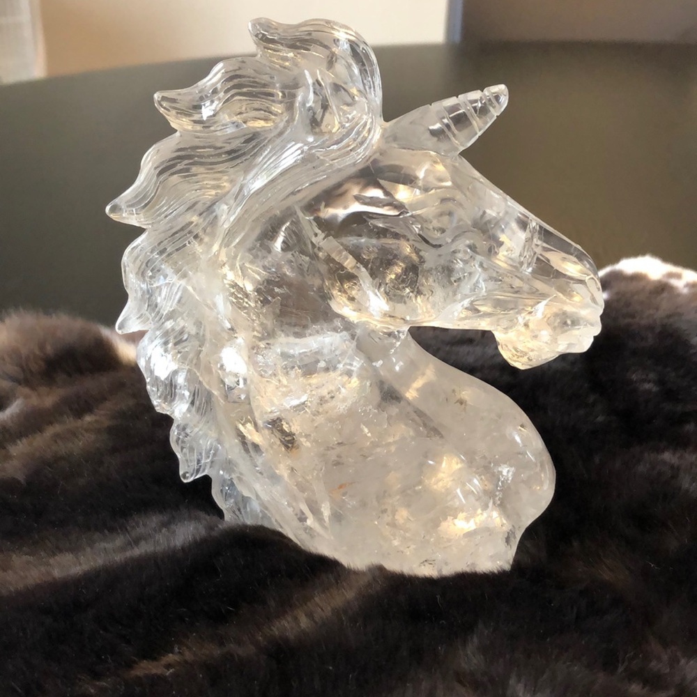 Hand carved clear quartz unicorn